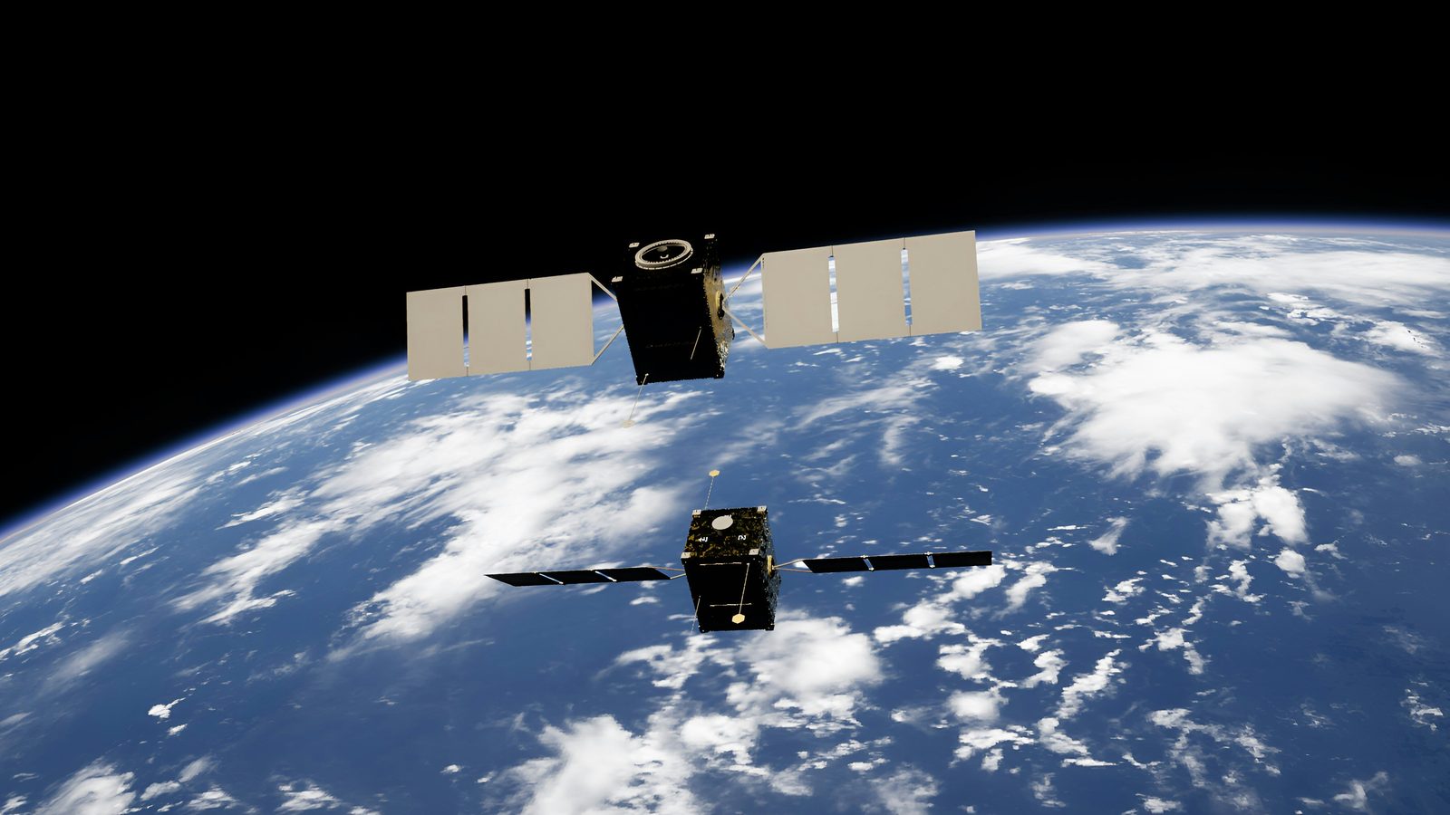 Wide shot of a mission ops floor, banks of telemetry screens, operators at consoles.